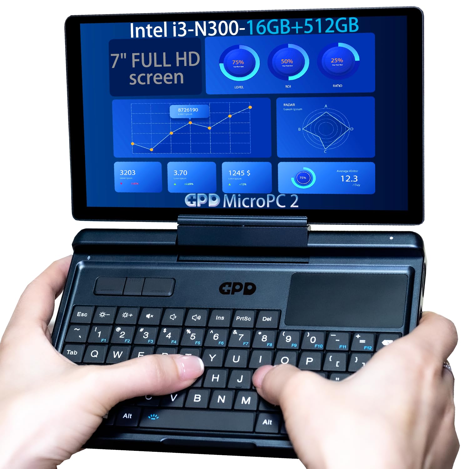 LANRUO GPD MicroPC 2 [I3-N300-16GB+512GB] Tela de 7 polegadas